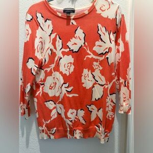 Lands' End Orange and Cream Floral Knit
